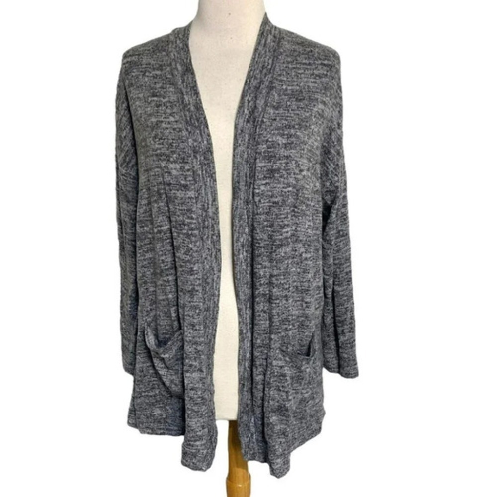 Harmony & Balance Cardigan L Gray Space Dye Open Front Tulip Back Pockets